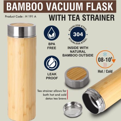 Bamboo Vacuum Flasks With Tea Strainer-H191a